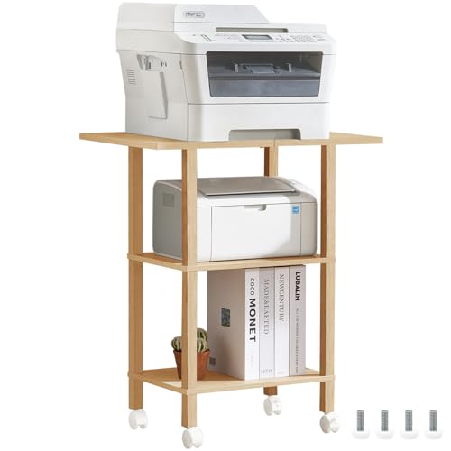 YUFAM 3 Tier Home Printer Stand with Storage, Natural - color: Wood, size: 15.75"D×23.65"W×25.7"H