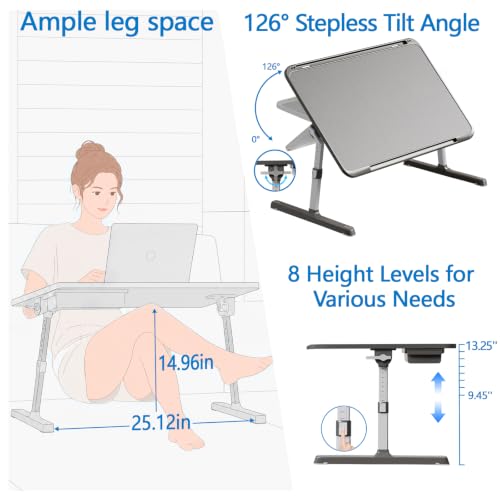 Potuopy Adjustable Laptop Lap Desk, X-Large Foldable Bed Table Tray - color: Black