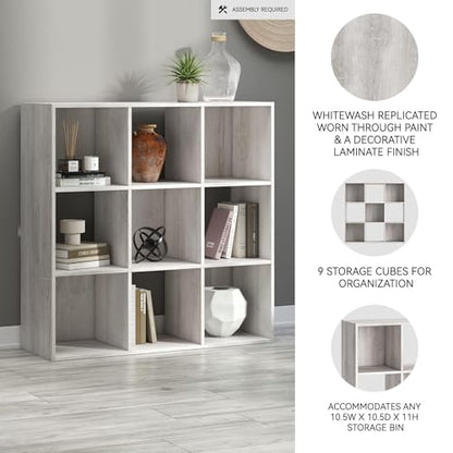 Signature Design by Ashley Paxberry 9 Cube Organizer Bookshelf, Whitewash - color: Whitewash, size: 9-Cube