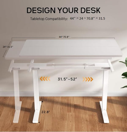 Dual Motor Electric Standing Desk Frame, Height Adjustable Table Legs for Max 44″ x 70.8″ Desktop with 330lbs Capacity, Ergonomic Sit Stand Up Desk Base for Home Office, White Frame Only
