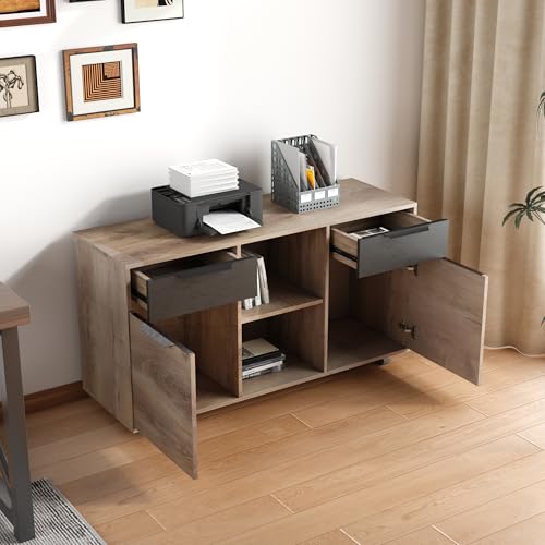 SAINTCY 2-Drawer File Cabinet with Wheels, Mobile Lateral Rolling Under Desk Filing Cabinet, Printer Stand with Open Storage Shelves for Home Office,Mahogany