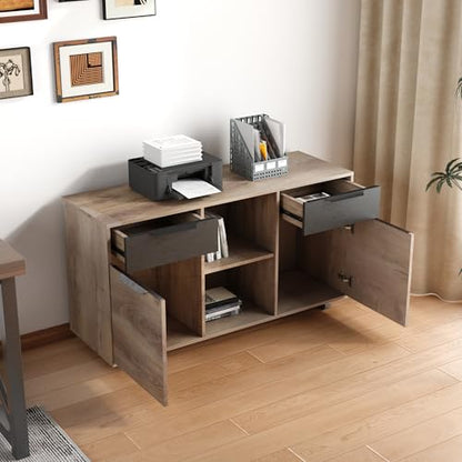 SAINTCY 2-Drawer File Cabinet with Wheels, Mobile Lateral Rolling Under Desk Filing Cabinet, Printer Stand with Open Storage Shelves for Home Office,Mahogany