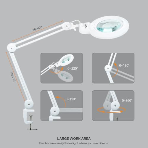 Bifocals Magnifying Desk Lamp with Clamp, 5 Diopter with 20 Diopter, 6 Inch Detachable Lens and 120PCS LEDs, 3 Color Modes 1200 Lumens Swivel Arm Magnifying Lamp with Light for Crafts (White) - color: White