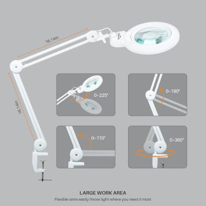 Bifocals Magnifying Desk Lamp with Clamp, 5 Diopter with 20 Diopter, 6 Inch Detachable Lens and 120PCS LEDs, 3 Color Modes 1200 Lumens Swivel Arm Magnifying Lamp with Light for Crafts (White) - color: White