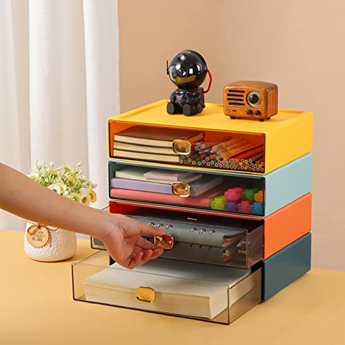 Desktop Storage Drawers, Plastic Countertop Printer Paper Organizer - color: 2 Large Drawers, BU & CYAN