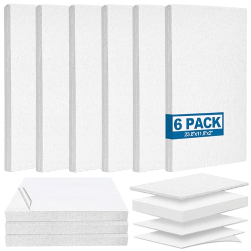 6 PCS Acoustic Panels, Large Soundproof Wall Panels, 2" Thick Fiberglass Sound Absorbing Panels, 23.6x11.8 Inches Sound Proof Foam Panels for Walls, Studio Home Offices (White) - color: White