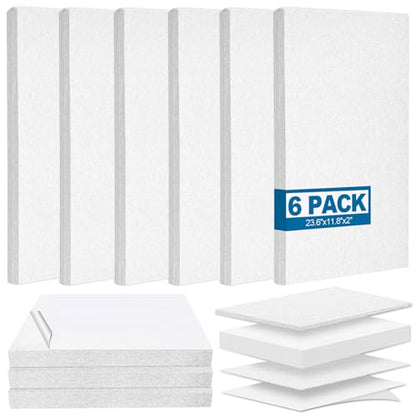 6 PCS Acoustic Panels, Large Soundproof Wall Panels, 2" Thick Fiberglass Sound Absorbing Panels, 23.6x11.8 Inches Sound Proof Foam Panels for Walls, Studio Home Offices (White) - color: White