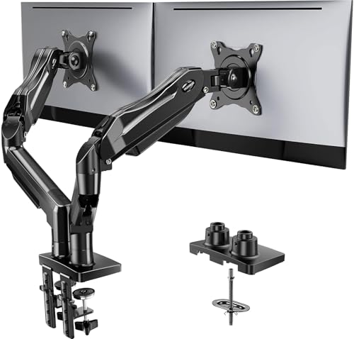 HUANUO FlowLift™ Dual Monitor Stand, Fully Adjustable Gaming Monitor Desk Mount for 13–32″ Computer Screens, Full Motion VESA 75x75/100x100 with C-Clamp & Grommet Base, Each Arm Holds 4.4 to 19.8 lbs - color: Black, size: 13-32 Inch