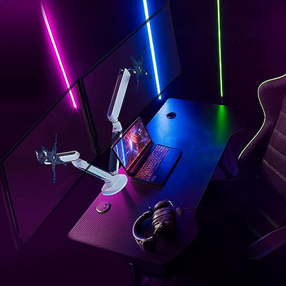 AVLT Dual 27”-43” RGB Gaming Monitor Arm Desk Mount - White | Built-in 20 Lighting Modes Touch Button Control Fits Flat/Curved/Ultrawide Screen Height Swivel Tilt Rotation Adjustable - color: White - Dual