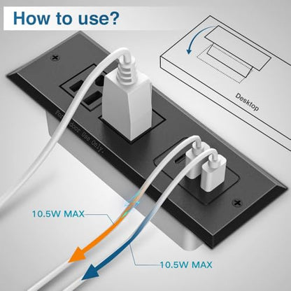 Recessed Power Strip, Flush Mount Power Adapter Charging Station with USB C Plug Multiple Surge Protector Hidden Outlet Extender with Extension Cord for Desk Furniture Table Nightstand Bed (Black)