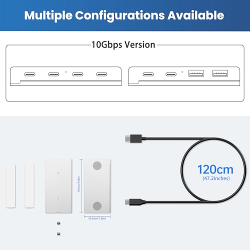 EJAY Magnetic 4-Port USB-A Hub 10Gbps for Mac & Windows | | Aluminum | Flexible Mount | Attaches Under Desk | Monitor | Iron Objects - color: Silver