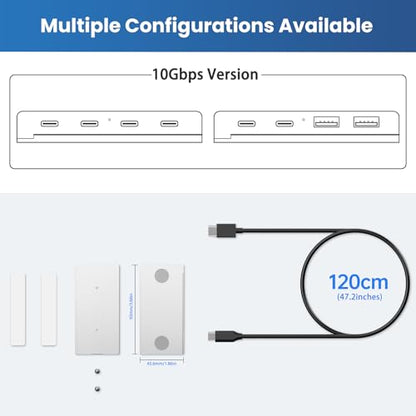 EJAY Magnetic 4-Port USB-A Hub 10Gbps for Mac & Windows | | Aluminum | Flexible Mount | Attaches Under Desk | Monitor | Iron Objects - color: Silver