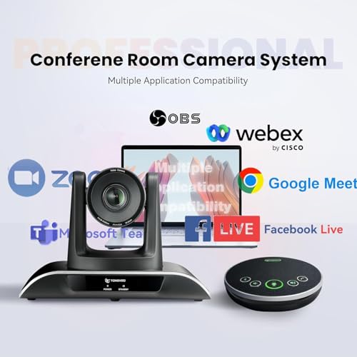 TONGVEO All-in-One Conference Room Video Camera System Al Auto-Tracking HD1080P 60fps 3X Optical Zoom USB3.0 HDMI PTZ Camera and Bluetooth Conference Speakerphone with Microphones - color: Black