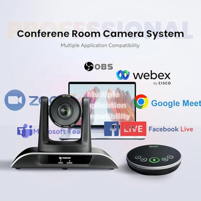 TONGVEO All-in-One Conference Room Video Camera System Al Auto-Tracking HD1080P 60fps 3X Optical Zoom USB3.0 HDMI PTZ Camera and Bluetooth Conference Speakerphone with Microphones - color: Black