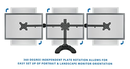 Mount-It! Triple Monitor Stand for 3 Screens up to 24", Height Adjustable Desk Mount with Free Standing or Grommet Base, 22 lbs per Arm, VESA 75x75 100x100 Compatible, Full Motion Monitor Mount MI-789