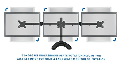 Mount-It! Triple Monitor Stand for 3 Screens up to 24", Height Adjustable Desk Mount with Free Standing or Grommet Base, 22 lbs per Arm, VESA 75x75 100x100 Compatible, Full Motion Monitor Mount MI-789