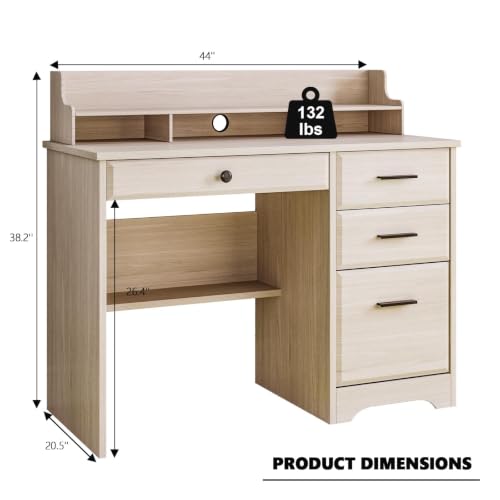 4 EVER WINNER Small Desk with Drawers for Small Spaces, 44'' Computer Desk with File Cabinet & Monitor Stand, Wood Writing Desk for Bedroom, Living Room, Off White - color: Off White