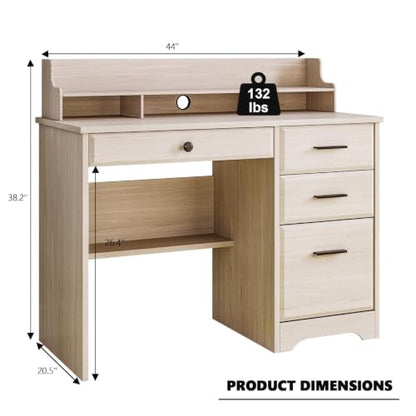 4 EVER WINNER Small Desk with Drawers for Small Spaces, 44'' Computer Desk with File Cabinet & Monitor Stand, Wood Writing Desk for Bedroom, Living Room, Off White - color: Off White