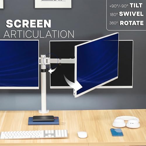 VIVO Dual LCD LED 21 to 32 inch Monitor Desk Mount, Heavy Duty, Adjustable Telescoping Arms, Flush Wall Setup, Fits 2 Screens, White, STAND-V002EW - color: White, size: 21" to 32"