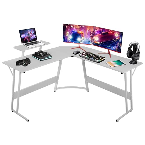 L-Shaped Gaming Desk, Computer Desk Corner Desks Gaming Table PC Table for Home Office Dorm Sturdy Writing Workstation - color: White