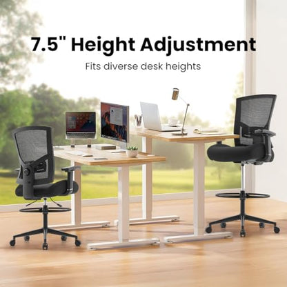 500lbs Drafting Chair,Big and Tall Office Chair for Standing Desk with Wide Seat,2D Adjustable Lumbar Support,Ergonomic Office Chair with Footrest for Home,Drawing or Counter Height Use