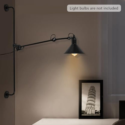 Swing Arm Wall Lamp Black Vintage Industrial Wall Sconce 360 Degree Rotatable Sconces Wall Lighting Adjustable Rocker Wall Mounted Reading Light Fixture for Indoor Bedroom Living Room Bedside
