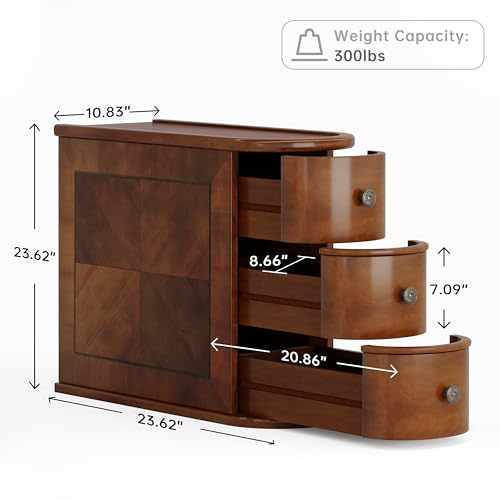 Wood End Table with 3 Drawers, No Assembly Required Narrow Sofa Side Table for Living Room, Vintage Slim Nightstand Bedside Table for Bedroom (3 Drawers, Brown, 2 Pcs) - color: Brown, size: 2 Pcs, style: 3 Drawers