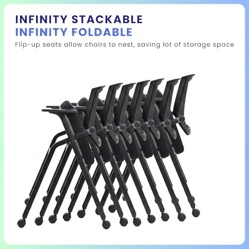 16 Pack Stackable Conference Room Chairs with Paddle Folding Office Chair Foldable Desk Chair Mesh Back and Arms for Conference Meeting Guest Reception Home Office Training Room Chair Black - color: Black, size: 18 Pack