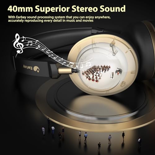 Earbay 5.3 Bluetooth Headset, Wireless Headset with Noise Canceling Mic & USB Dongle, 50Hrs Wireless Headphones with Mic Mute & Charge Dock, for Calls, Perfect for PC, Laptop, Phone, Teams and Zoom