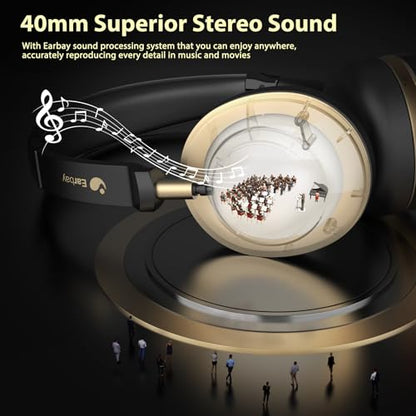 Earbay 5.3 Bluetooth Headset, Wireless Headset with Noise Canceling Mic & USB Dongle, 50Hrs Wireless Headphones with Mic Mute & Charge Dock, for Calls, Perfect for PC, Laptop, Phone, Teams and Zoom