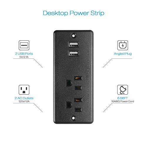 HHSOET Furniture Recessed Power Strip, 10W USB A Ports, Black, 6FT - size: 6ft-USB-A