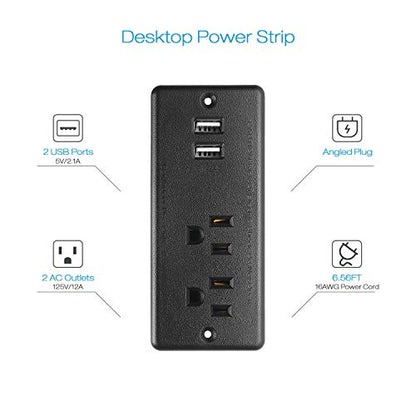 HHSOET Furniture Recessed Power Strip, 10W USB A Ports, Black, 6FT - size: 6ft-USB-A