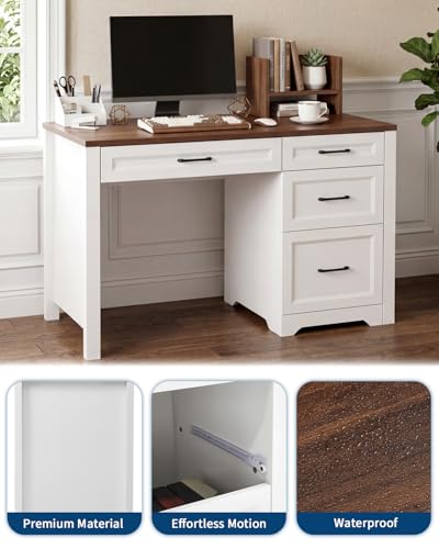 Garvee Brown Farmhouse Executive Desk with File Cabinet & Storage Drawers, Space-Saving Small Home Office Desk for Bedroom - color: Brown