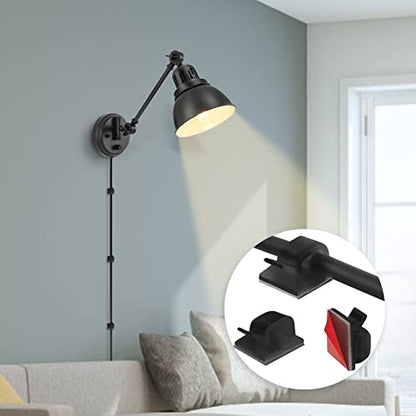 GOODATE 1 Pack Plug in Wall Sconce with Remote Control, Stepless Dimming & Stepless Colors 2700K-6500K, Plug in Wall Light, Swing Arm Wall Lamp with Night Light & Timer, LED Bulb Included - size: Black-1 PACK(Bulb+Remote)