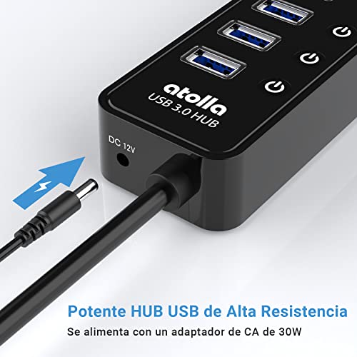 Powered USB 3.0 Hub, atolla 10 Ports USB Data Hub Splitter with Individual ON/Off Switches and 12V/2.5A Power Adapter USB Extension for Mouse, Keyboard, Hard Drive or More Devices