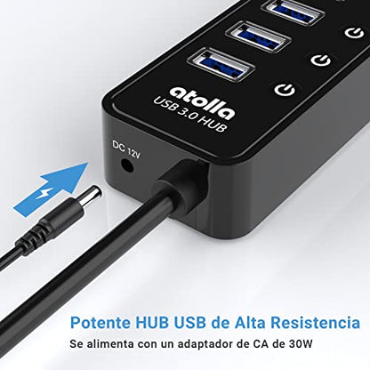 Powered USB 3.0 Hub, atolla 10 Ports USB Data Hub Splitter with Individual ON/Off Switches and 12V/2.5A Power Adapter USB Extension for Mouse, Keyboard, Hard Drive or More Devices