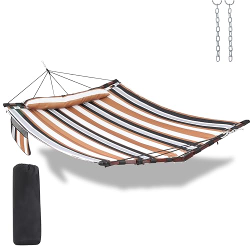 TegerDeger 12FT 2 Person Hammock with V Shaped Spreader Bar -Coffee Stripes - color: Coffee Stripes