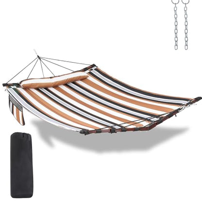 TegerDeger 12FT 2 Person Hammock with V Shaped Spreader Bar -Coffee Stripes - color: Coffee Stripes