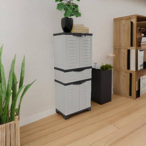 Sunnydaze 57" Garage Storage Cabinet with Doors & Shelves, Gray - color: Grey, style: With Drawer - 57" H