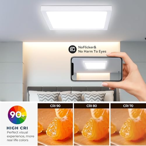 12Pack 12inch Square White 3200LM LED Flush Mount Ceiling Light,28W White 6000K Slim Surface Mount Ceiling Light Fixture for Kitchen Bedroom Living Room - size: 12Pack-28W-12Inch-Square-White