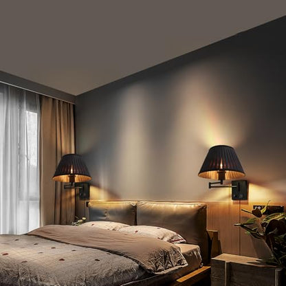 17" Swing Arm Wall Lamp USB & AC Outlet, Dimmable, Black - color: Black