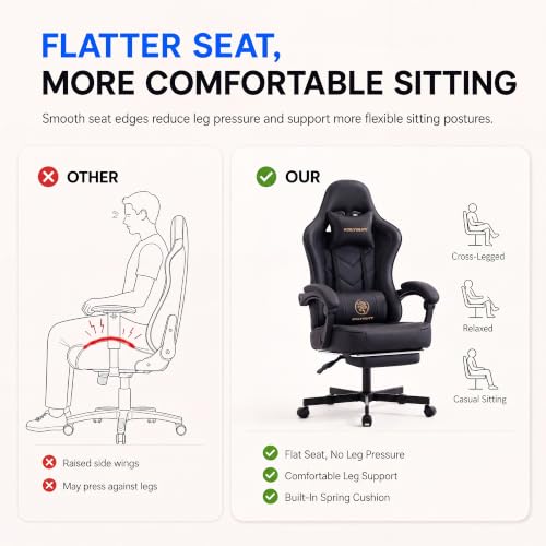 Desk Computer Gaming Chair - High Back Ergonomic Office Chair with Footrest and Lumbar Support, Swivel Comfy Home Gamer Video Game Chairs with Pocket Spring Cushion for Adults (Black Leather) - color: Classic Black Leather