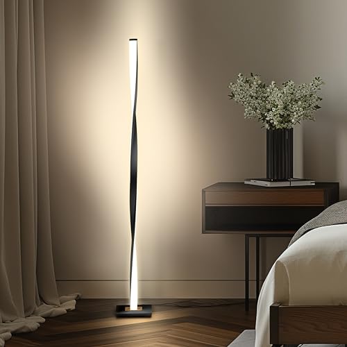 Brightech Helix LED Floor lamp, Bright Floor Lamp for Living Rooms & Bedrooms, 48" Tall Pole Lamp, Dimmable Standing Lamp - Black - color: Warm White Light with Black Frame