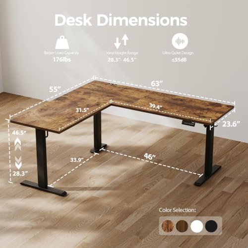 Agilestic L Shaped Standing Desk Adjustable Height, 63 Inch, Rustic Brown - color: Rustic Brown, size: 63 x 55 Inch