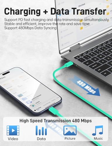 45W iPhone 17 16 15 Charger Fast Charging, 2 Pack Dual Port USB C Charger - color: Green, size: 2pack-(3+6+6+10)ft