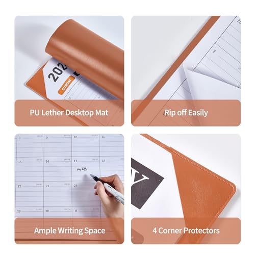 Desk Calendar 2026-2027, 22 x 17, Jun. 2026-Dec. 2027, PU Leather Backing - color: Brown