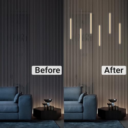 HAMRVL Black LED Recessed Lighting Kit - 6 PCS 16-Inch 3000k Dimmable Warm White LED Lights with Touch Switch, Wall Panel Light for Wood Slat Wall Panels, Headboards, Stairs, Under Cabinet, Home Decor - size: 16-Inch/6 Pack