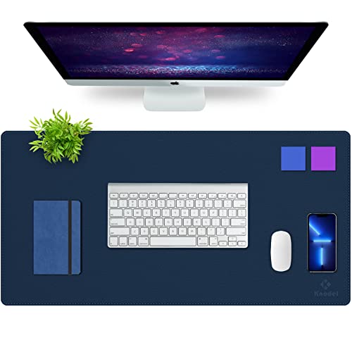 K KNODEL Large Sewing Leather Desk Mat, Desk Pad (Dark Blue, 31.5" x 15.7") - color: Dark Blue/Yellow, size: 31.5" x 15.7"