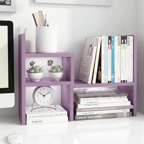 Jerry & Maggie Desktop Organizer Office Storage Rack Adjustable Wood Display Shelf Birthday Gifts Toy Home Decor Free Style Rotation Display True Natural Stand Shelf (Violet) - color: Violet