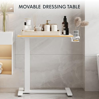 FLEXISPOT H7 28" Pneumatic Height-Adjustable Overbed Table with Wheels - color: White Maple, size: Small